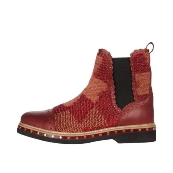 Free People NEW 10 Textile Atlas Chelsea Boot in Burgundy Red Kilim - Picture 4 of 7